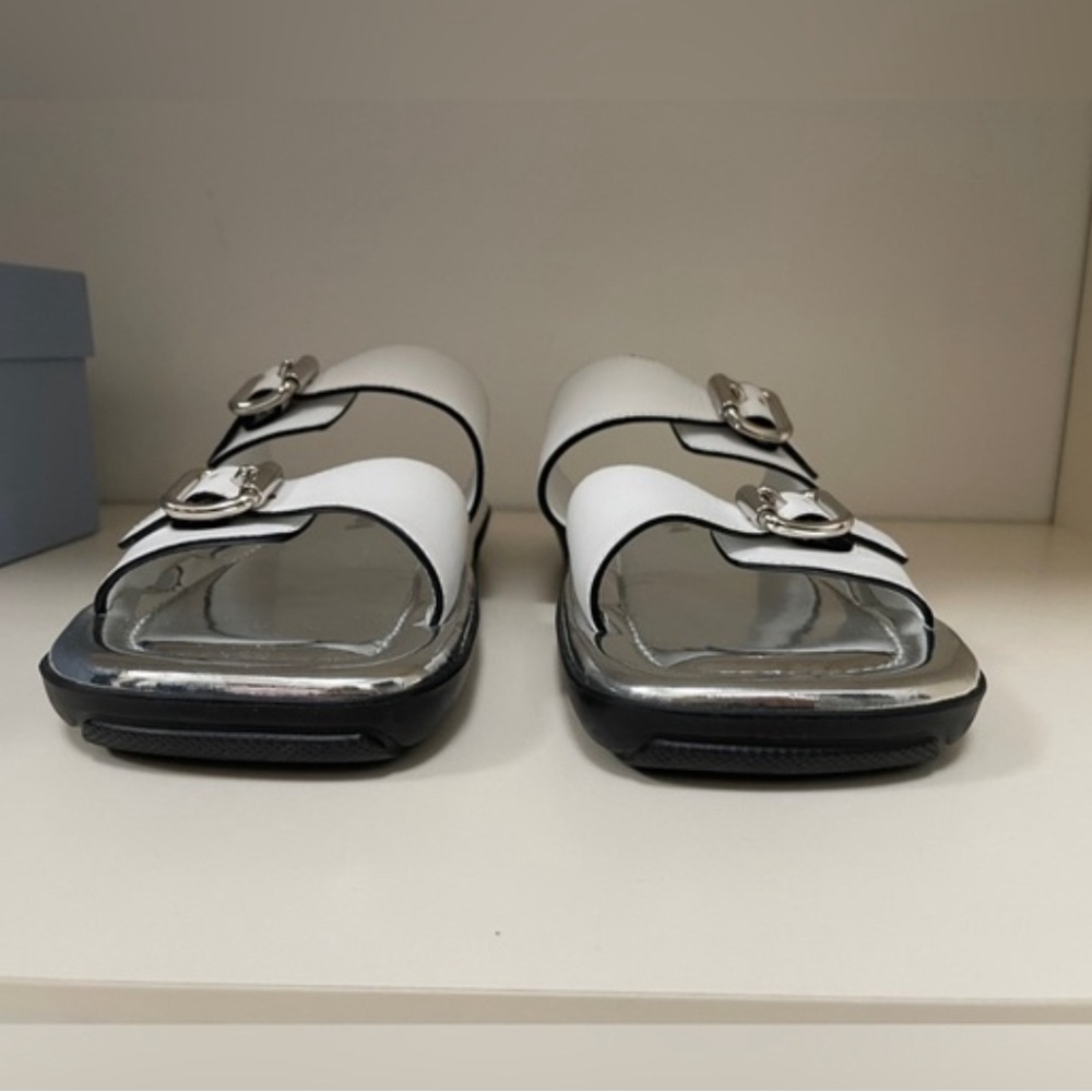 Prada Calzature Donna leather sandals, white and silver, size 38.5 - Picture 8 of 9